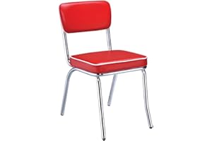 Coaster Home Furnishings Retro Set of 2 Open Back Dining Side Chairs Faux Leather Upholstered Back and Padded Seat Cushion Sturdy Steel Frame Red and Chrome 2450R