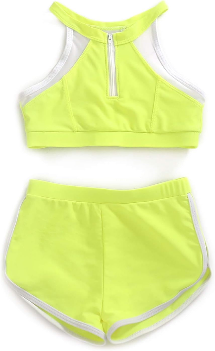 Girls Athletic Two Piece Swimsuit Tank Tops Bikini Set Sports Swimwear Bathing Suits for Women