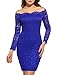 ACEVOG Women's Off Shoulder Lace Dress Long Sleeve Bodycon Casual Dresses (Small, Blue)