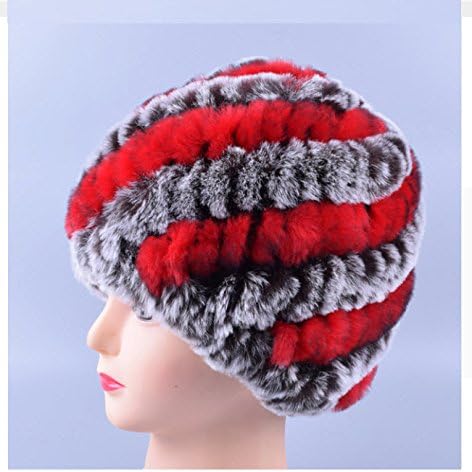 New Design Genuine Rex Fur Pom poms Snow Cap Winter Hats for Girls Skull Cap Real Fur Knitting Rabbit Skullies Beanies Women Hats (Coffee Red)