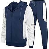 MANTORS Men's Hooded Athletic Tracksuit Casual 2 Pieces Suits Color Block Hoodies and Sweatpants Set