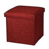NISUNS OT01 Linen Folding Storage Ottoman Cube Footrest Seat, 12 X 12 X 12 Inches (Linen Wine Red)