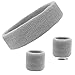 Kenz Laurenz Sweatband Set Cotton Sports Headband Terry Cloth Wristband Moisture Wicking Sweat Absorbing Head Band Athletic Exercise Basketball Wrist Sweatbands and Headbands
