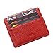 MEKU Slim Front Pocket Leather Wallet Business Credit Card Case Sleeve Minimalist Wallet with ID Window Red