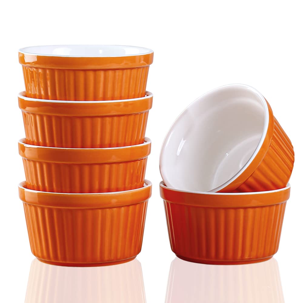 Photo 1 of YAZYLIFE Ramekins 6oz Oven Safe,Creme Brulee Ramekin and Souffle Dishes,Porcelain Baking Bowls,Dipping Sauce Dish.Pudding Cups,Set of 6,Orange