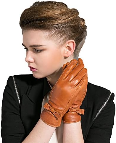 Women's Full Finger Gloves, Magelier Genuine Lambskin Leather Smooth Gloves For Gift Small Brown