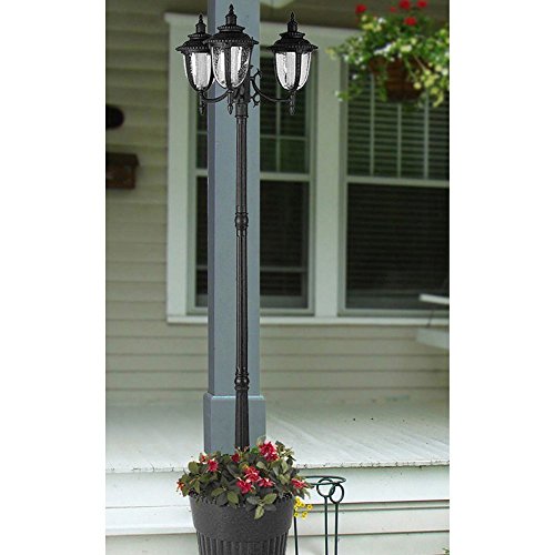 Sun-Ray 312010 Hannah 3-Head Solar LED Lamp Post & Planter, Dual Amber/White Light Switch, Batteries Included, 7', Black - Thumbnail 2