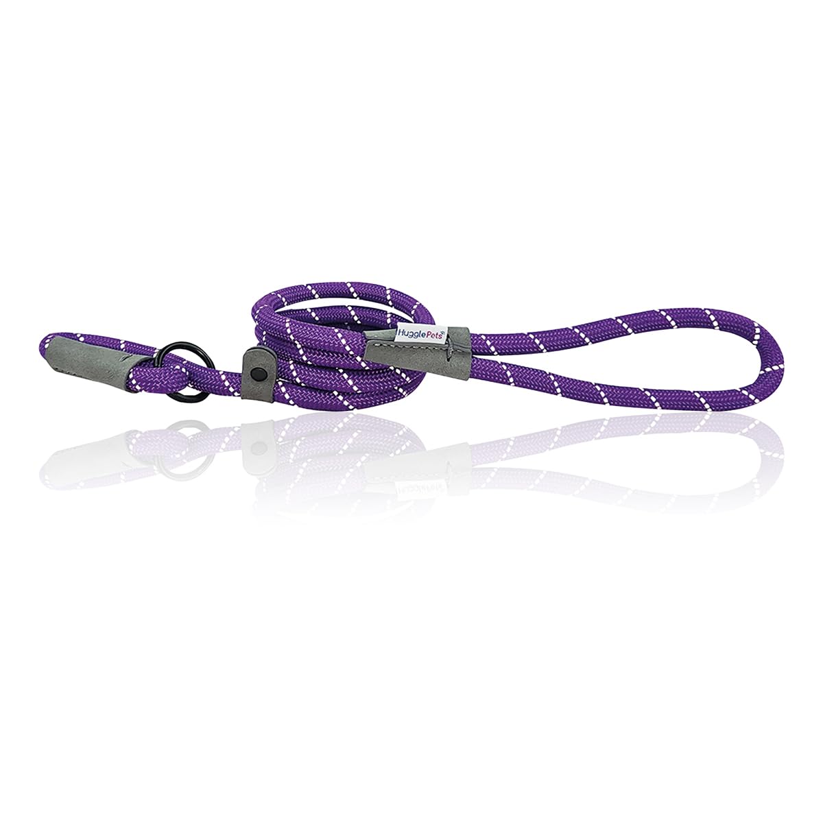 HugglePets Reflective Rope Slip Lead for Dogs - Purple (113cm) High Visibility Weather Resistant Training Lead for Dogs with Strong Inner Core and Welded Ring.