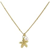 Mikovivi Gold Starfish Necklace for Women, Dainty Shell Starfish Pendant Necklace Bohemian Ocean Beachy Summer Jewelry Beach Vacation Jewelry Gift