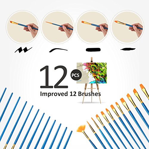 12 Pieces Paint Brushes, Atmoko Painting Brush Set with 2 Palettes for Watercolor, Acrylic & Oil Paintings, Perfect for Painting Canvas, Ceramic, Clay, Wood & Models, Great Gift for Kids, Artists