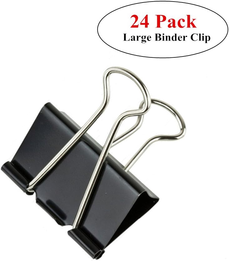 Binder Clips Large 1.3Inch Paper Clamp Holding Capacity Black and Silver Steel(24-Pack)