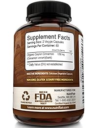 Canela de Ceilán orgánica certificada NutriFlair, 1200 miligramos por porción, 120 cápsulas