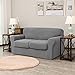 CHUN YI 3 Pieces Stretch Loveseat Sofa Cover for 2 Seater Couch, Washable Soft Sofa Slipcover with 2 Separate Seat Cushion Covers for Dogs, Checks Spandex Jacquard Fabric, Medium, Light Gray