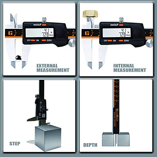 GlowGeek CD-6-150 Quality Electronic Digital Vernier Caliper Inch/Metric/Fractions Conversion 0-6Inch/150mm Stainless Steel Body Orange/Black Extra Large LCD Screen Auto Off Featured Measuring Tool - Thumbnail 4