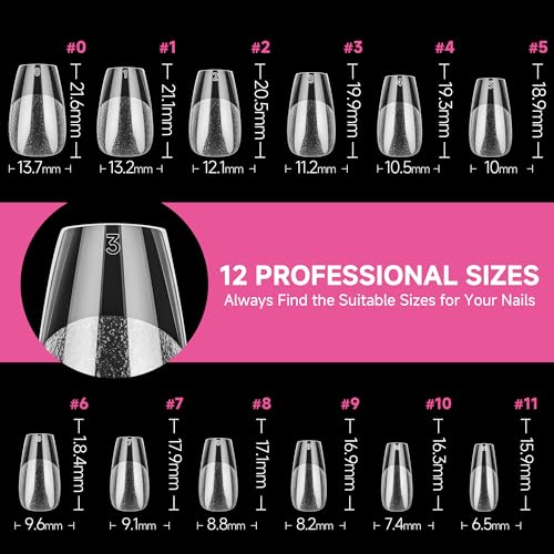 UNA GELLA Ballerina Short False Nails, 312 Pieces 12 Sizes, Tips Nails Coffin Short Semi Matte Full Cover, Tips Press On Nails for DIY Acrylic Extension