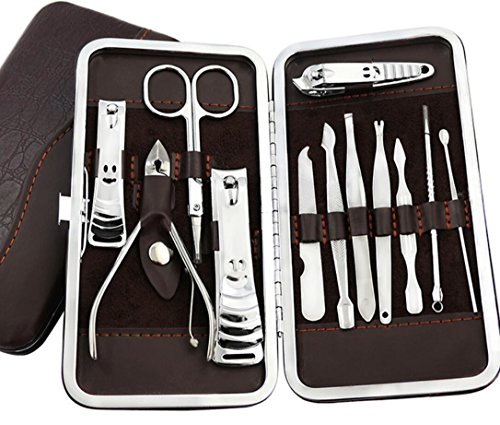 Easy To Clean Nail Care Manicure Pedicure Scissors Remover Nail Clipper Earpick Grooming Kits Tool 12PCS (Color : Black, Size : 1582.5cm) - Thumbnail 2