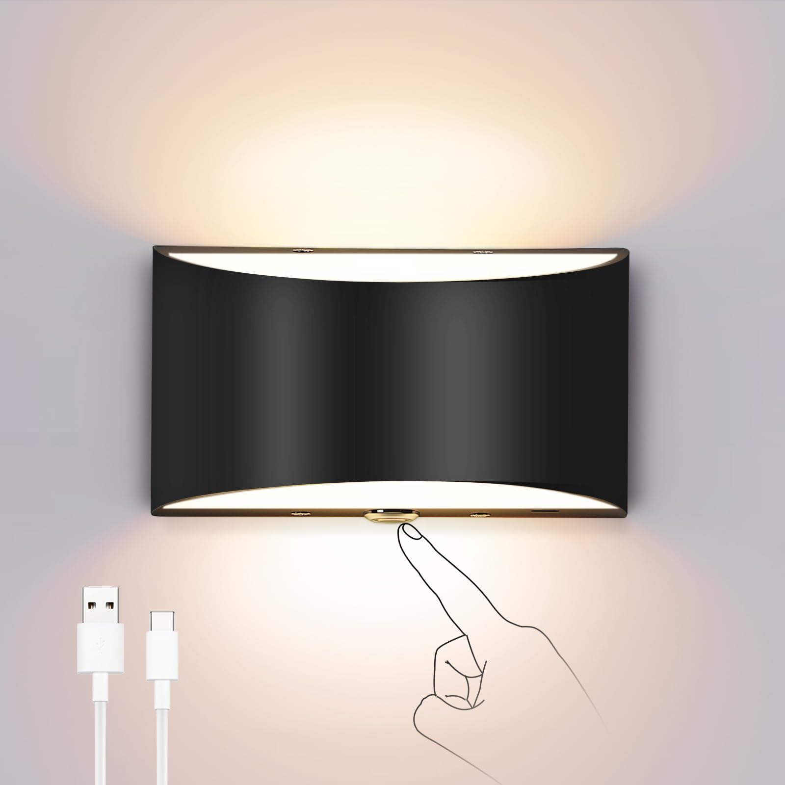 Photo 1 of Battery Powered Wall Sconce LED Battery Wall Lights with Dimmable Brightness, 3000K Wireless Rechargeable Wall Sconce for Bedroom, Hallway, Living Room (Warm White)