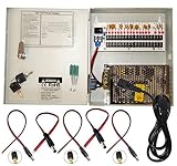 Evertech 16 Channel 12 Volt DC Output CCTV Distributed Power Supply Box for Security Camera with 18 Pcs. DC Male Pigtail