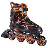 2PM SPORTS Torinx Orange Black Boys Adjustable Inline Skates, Fun Skates for Kids, Beginner Roller Skates for Girls, Men and Ladies