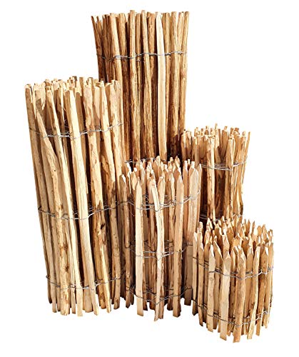 Staketenzaun Haselnuss - 60 x 500 cm (Lattenabstand 7-9 cm) - Roll-Zaun mit gut gespaltenen Staketen - Natur Haselnusszaun als Gartenzaun oder Teichumrandung
