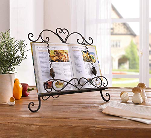 Antique Metal ♥Cookbook Stand Recipe Book Stand for Kitchen Easel Weighted Chain
