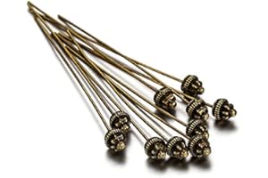 AGCFABS 20pcs 50mm Gold Flower Head Pins for Jewelry Making DIY Beads Ball Pins Needles Findings Women Jewelry Accessories Headpin (2Ancient Bronze)