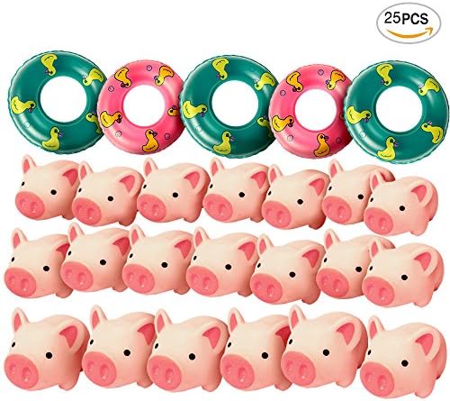 20PCS Butterfunny Rubber Pig Baby Bath Toy for Kid with 5 Mini Swim Ring
