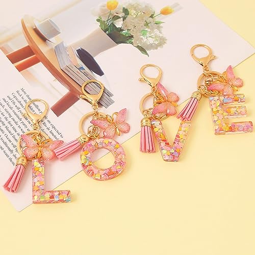 OKAICEN Alphabet Letter Keychain - Initial S With Butterfly Pendant & Tassel - Cute Bag Charm For Women Girls
