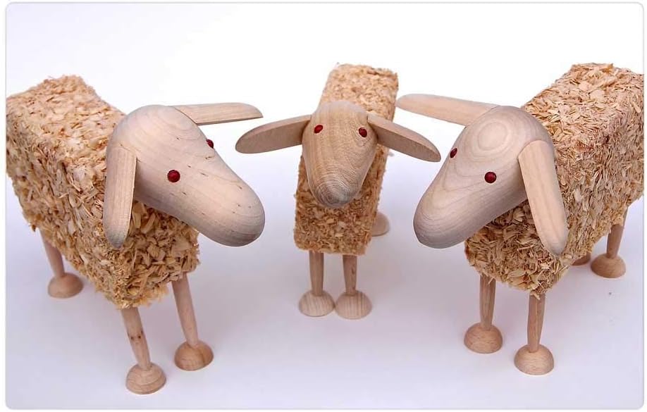 wooden sheep with wool