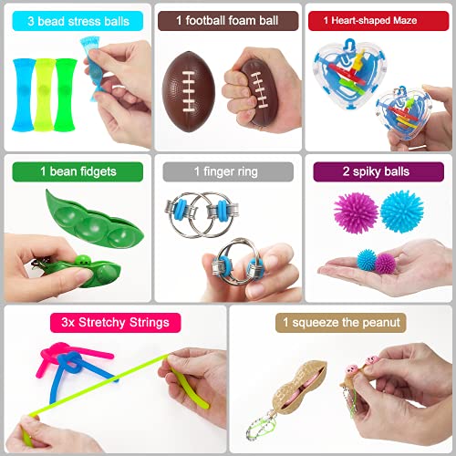 Sensory Fidget Toys Set, 17 Pcs Stress Relief and Anti-Anxiety Tools Bundle for Children/ Adults/ Autism, Toy Box Sensory Pack with Bubble Fidget Toy, Pop Fidget Toys for Birthday/Classroom Reward