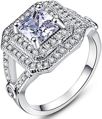 Narica Womens Fancy 6mmx6mm Princess Cut White Topaz Cubic Zirconia Engagement Ring
