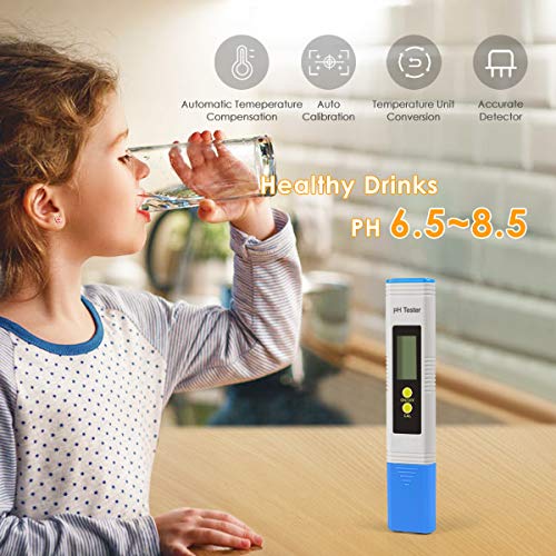 Digital PH Meter, Wellcows PH Meter 0.01 PH High Accuracy Water Quality Tester with 0-14 PH Measurement Range for Household Drinking, Pool and Aquarium Water PH Tester Design with ATC (2019-Blue) - Thumbnail 6