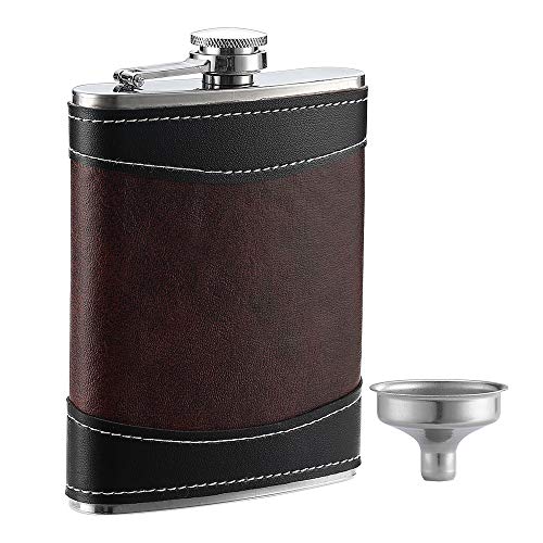 YWQ Premium 1 Pack 8 Oz Hip Flask for Liquor Soft Touch Leather Wrap with Funnel,18/8 Stainless Steel Highest Food Grade Leak Proof Classic Flask - Thumbnail 7