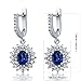6.48 Ct Oval Blue Simulated Sapphire 925 Sterling Silver Dangling Earrings