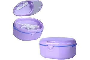 POZLLE Denture Case Set Portable Retainer Case Perfect for Travel, Denture Bath Box Container Cleaning Care for Dentures Aligner Mouth Guard with Strainer, Removal Tool and Mirror (Purple)