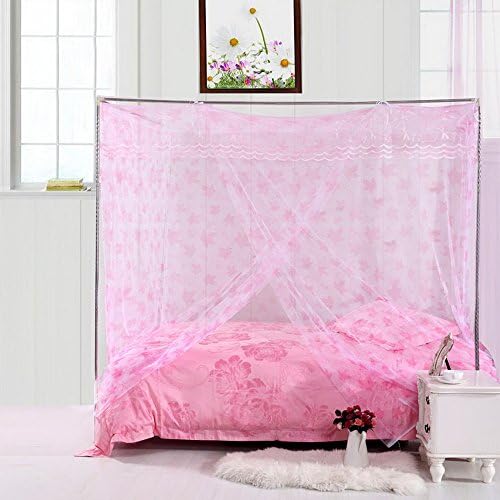 Pink Maple Leaf Lace Princess Luxury 4 Post Bed Canopy Student Mosquito Net (Full/Queen)