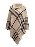 Chaos Theory Women's Checked Knitted Winter Poncho Red Band Wrap Shawl Cape Stone One Size