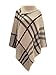 Chaos Theory Women's Checked Knitted Winter Poncho Red Band Wrap Shawl Cape Stone One Size