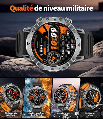 Men's Military Smart Watch, 1.7 Inch Smartwatch with 1000 mAh, 3 Bracelets + 2 Chargers, Bluetooth Calling, LED Lamp, 110+ Sports Modes/IP68, Heart Monitoring/Sleep Monitoring, Android/iOS EF18-A