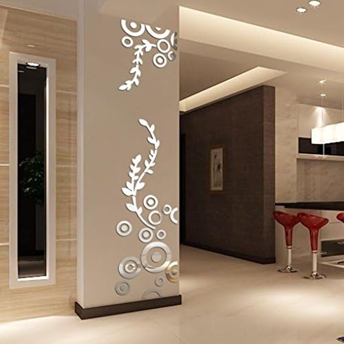Sinohomie 2018 Acrylic Mirror Wall Stickers Circle Ring 3D Home Room Decor Decals Reflective (Silver)