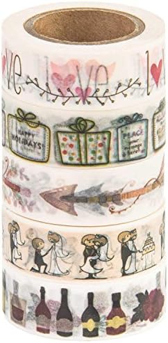 Washi Tape Set (Japanese Masking Tape) by MIKOKA, 0.6 Inches Wide, 32.8 Feet Long, 5 Rolls - Wedding