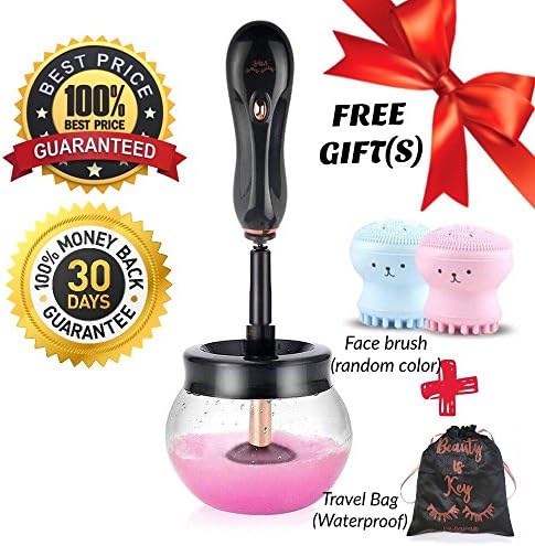 FREE GIFTS Makeup Bag & Face Brush | VNSAVAN Electric Makeup Brush Cleaner and Dryer Machine | Automatic Spinner Cleaner | 360 Rotation with 8 Silicon Holders | Dries Makeup Brushes in Seconds |