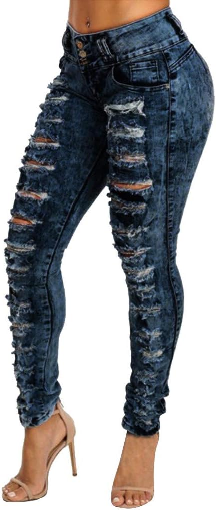 JUTOO Fashion Women Casual Skinny Jeans Hole Denim Female Mid Waist Stretch Pants
