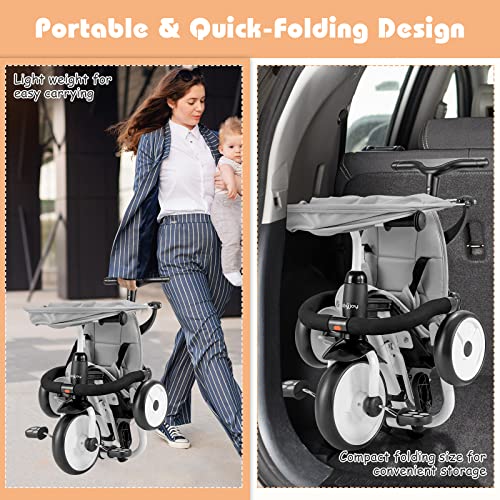 BABY JOY Tricycle, 6 in 1 Folding Toddler Bike W/Removable Push Handle
