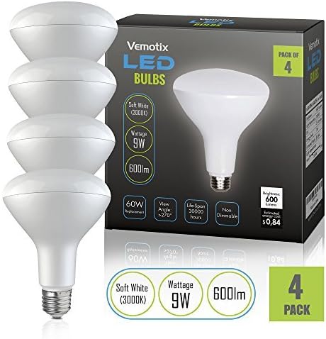 LED Light Bulb BR30 - Soft White 3000K - 9W Bulbs - 75 Watt Equivalent (Pack of 4)