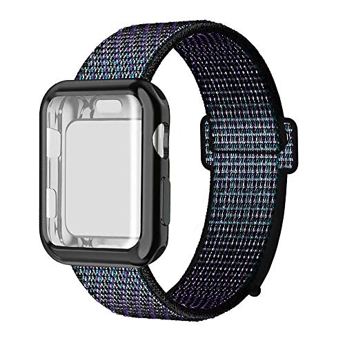 QIENGO Compatible with Apple Watch Band with Case 40MM, Soft Nylon Strap with Silicone Screen Protector, Replacement for iWatch Sport Series 4 (Hyper Grape, 40mm)