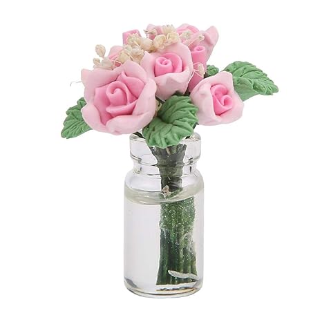 Zerone Mini Bonsai,1:12 Doll House Mini Bonsai Model Play Toys Garden Plant Decoration Accessories(Pink)