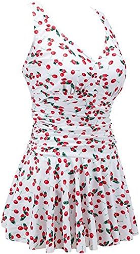 NINEWE Women's Plus-Size Swimsuit Shaping Body One Piece Swimdress Swimsuits Swimwear White Berry US8-10