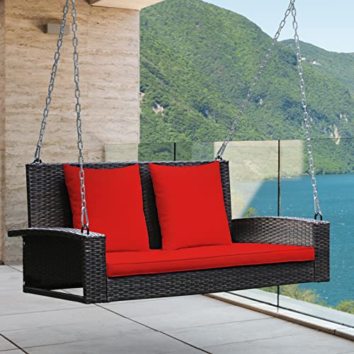 RELAX4LIFE Porch Swing 2Seat Patio Rattan, Wicker Porch Swings Outdoor