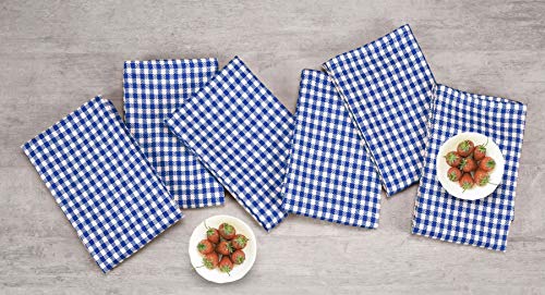 Native Fab 6 Pack Gingham Farmhouse Kitchen Dish Towels Cotton Absorbent Durable Washable 15x25 - Tea Towels, Dish Cloths, Restaurant Cleaning Towels, Kitchen Towels with Hanging Loop, Blue White - Thumbnail 2